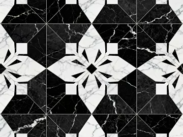 Modern Middle Ancient Style Black and White Stone Parquet Flower Geometric Pattern Water Knife Stone Parquet Floor Tile Light Luxury Black and White Parquet Marble texture (ID:ffaeh903827)