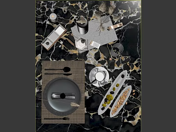 Light Luxury Black Golden Flower Marble Dining Table Countertop texture (ID:ffaeh083841)