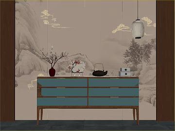 New Chinese landscape background wall 3d model