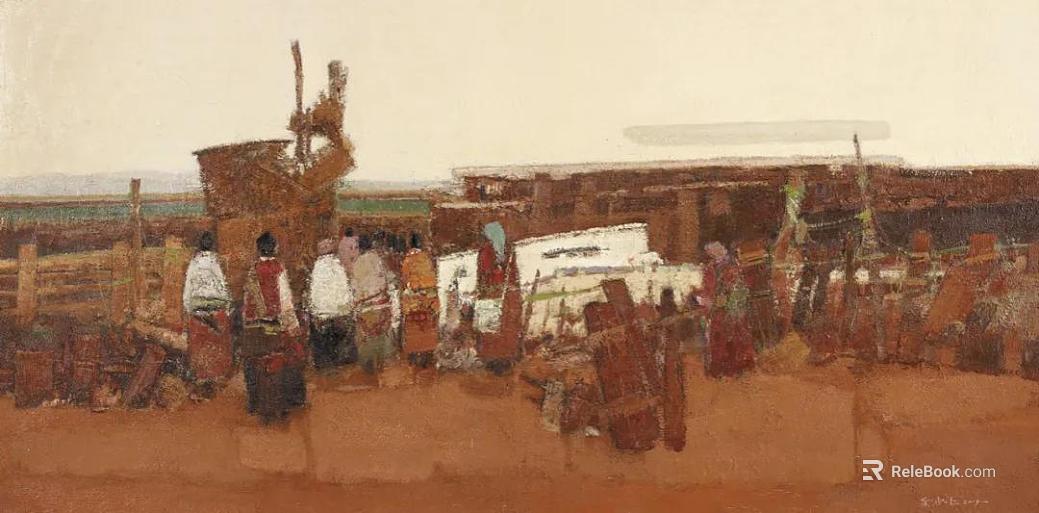 Landscape Painting of Ethnic Characters in the Tune of Tuhuang texture