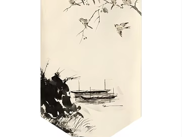 Chinese black and white flowers and birds ink decorative painting texture (ID:ffaeh893632)