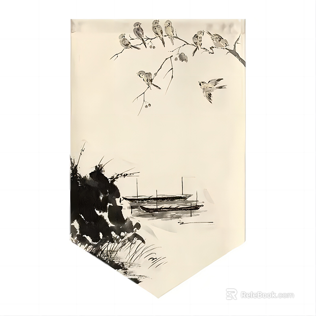 Chinese black and white flowers and birds ink decorative painting texture
