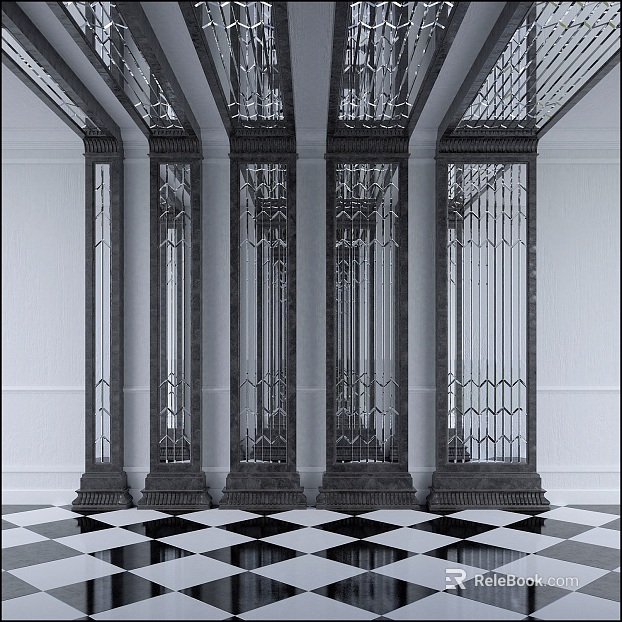 Black and white polished tile indoor floor texture