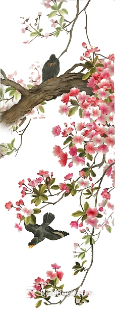 Chinese Style Flower and Bird Decorative Painting Living Room Hanging Painting texture