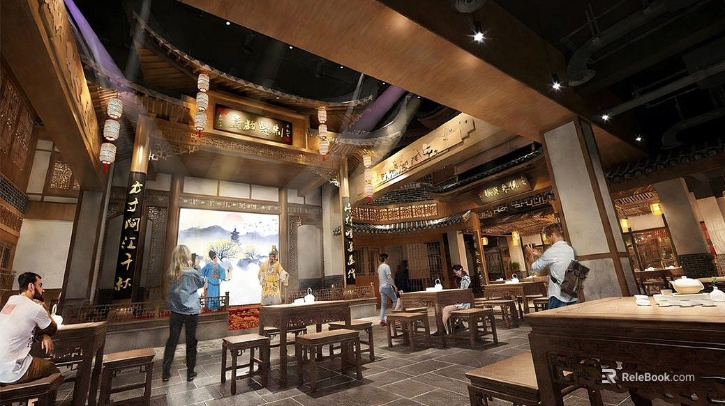 Chinese retro dining space scene texture