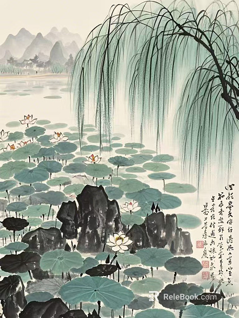 national style landscape painting texture