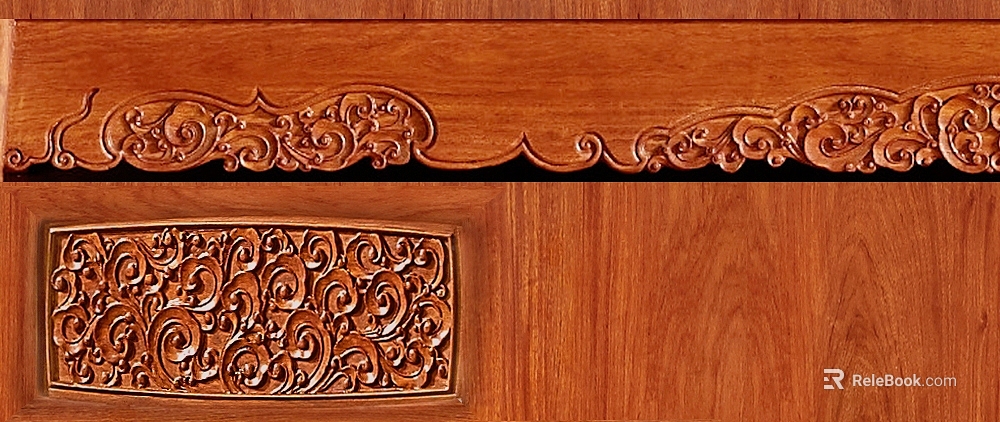 Red brown wood carved cabinet door decoration texture