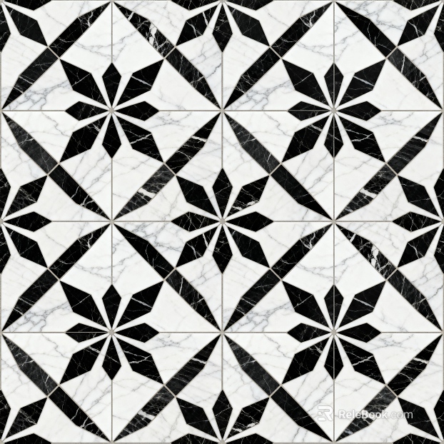 Modern Middle Ancient Style Black and White Stone Parquet Flower Geometric Pattern Water Knife Stone Parquet Floor Tile Light Luxury Black and White Parquet Marble texture