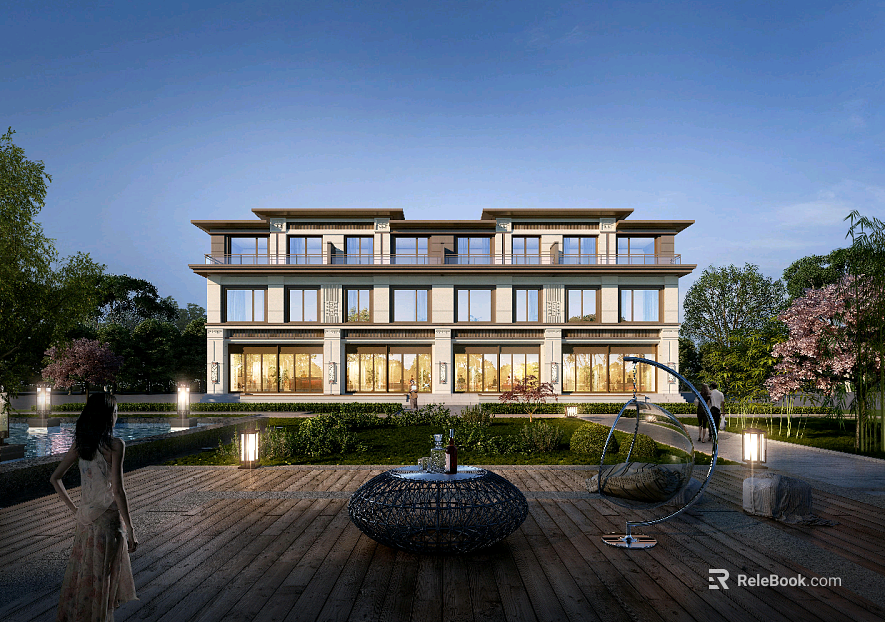 New Chinese Townhouse Outdoor Scene texture