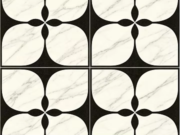 Black and white marble four-leaf clover tile texture (ID:ffaeh961516)