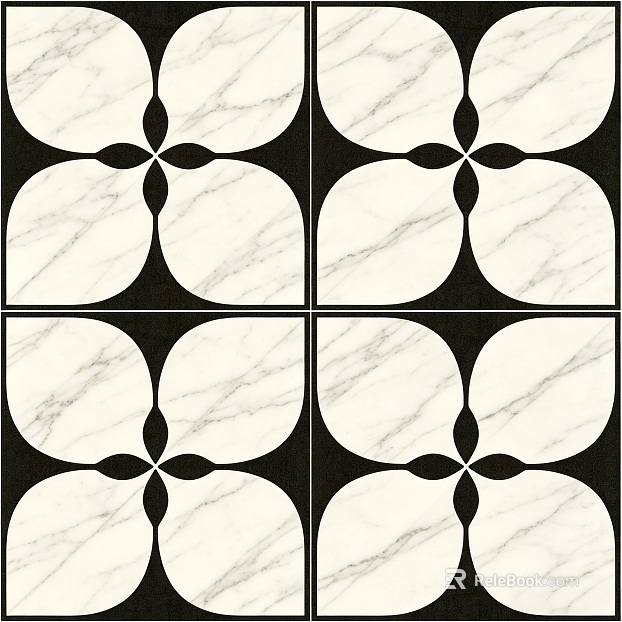 Black and white marble four-leaf clover tile texture