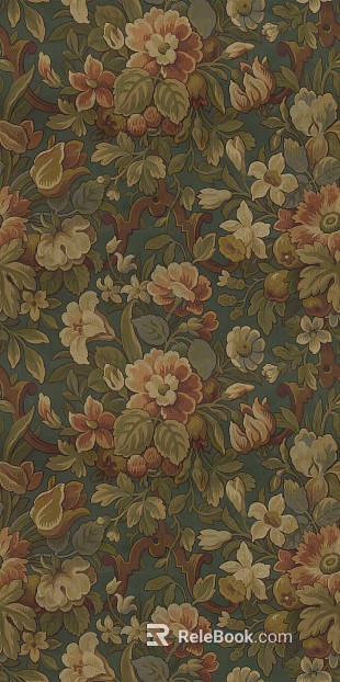 Retro dark green flowers wallpaper texture