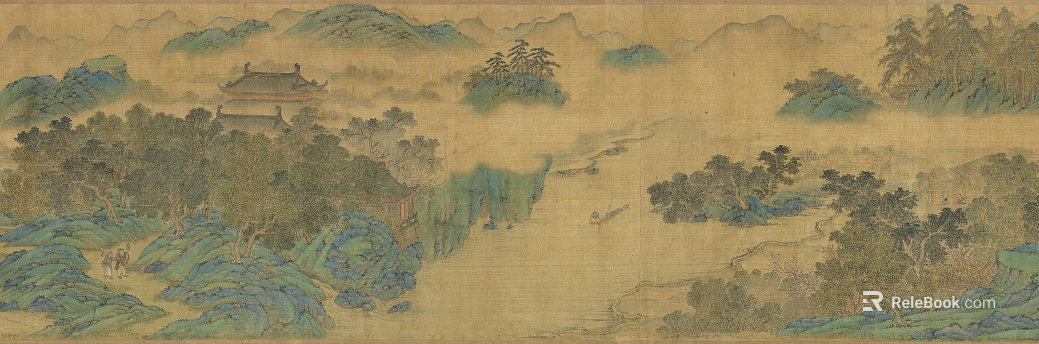 Chunshan Qingai Picture Chou Ying New Chinese Style Mural Wallpaper Song Style Aesthetics Living Room Decoration Hallway Retro Tea Room Landscape National Style Decoration Painting texture