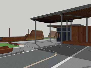 Modern Dark Brown Solid Wood Outdoor Rest Area 3d model