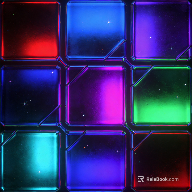 Cyberpunk mirror glass neon reflection red blue purple green block sci-fi style texture