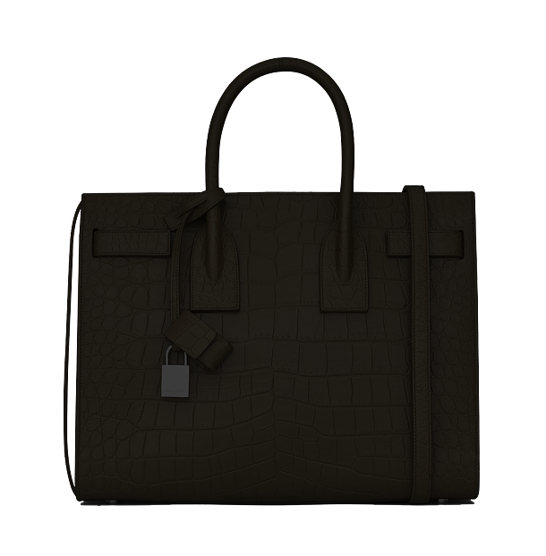 Dark Brown Crocodile-Embossed Leather Tote texture
