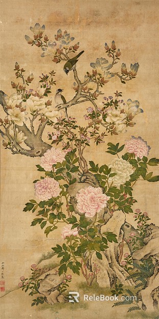 Modern New Chinese‑style decorative painting, botanical artwork texture
