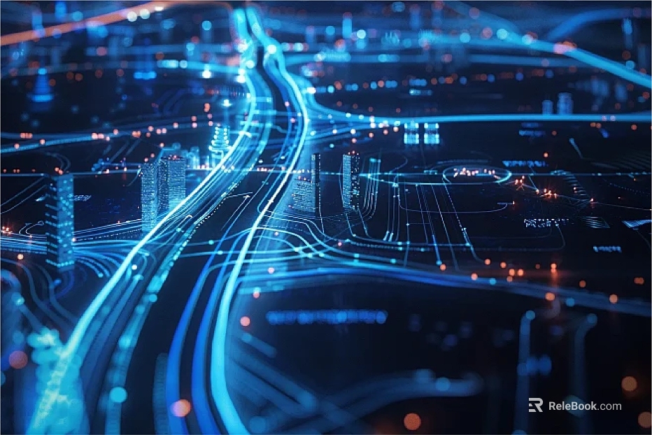 Technology Wind Blue Neon City Night Map texture