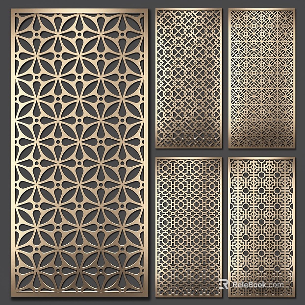 Light Luxury Bronze Metal Carved Entrance Partition texture