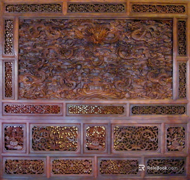 Chinese reddish brown wood carved background wall texture
