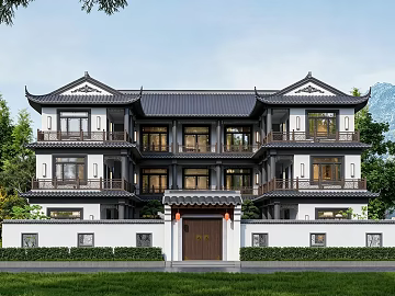 New Chinese style single-family villa architectural appearance texture (ID:ffaeh853084)