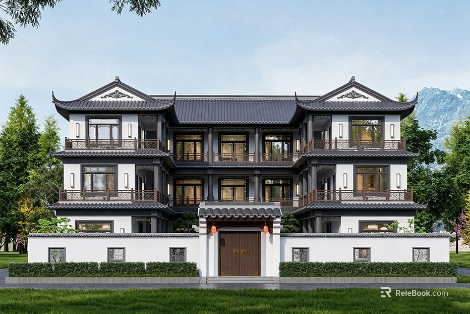 New Chinese style single-family villa architectural appearance texture