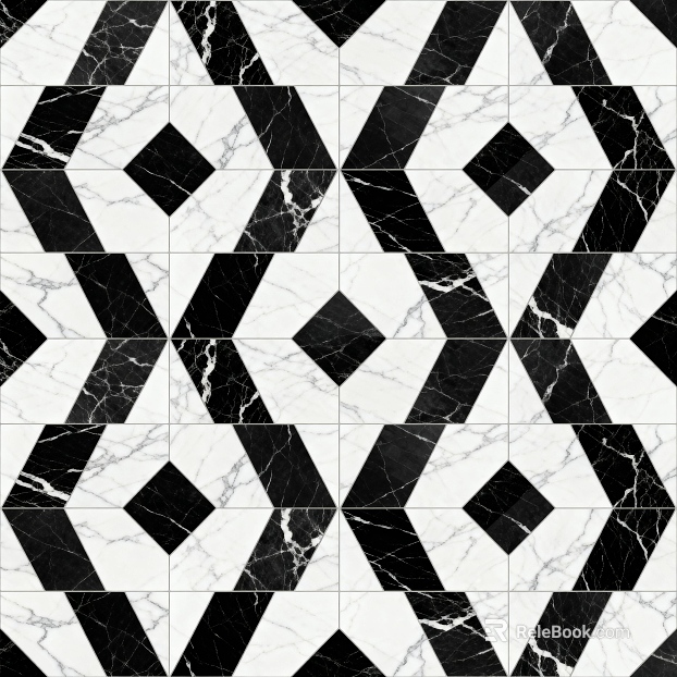 Modern Middle Ancient Style Black and White Stone Parquet Geometric Pattern Water Knife Stone Parquet Floor Tile Light Luxury Black and White Parquet Marble texture