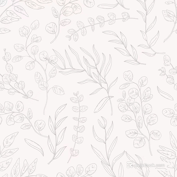 Warm plant leaves black and white line wallpaper texture
