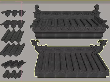 Chinese-style green tile ancient building roof component texture (ID:ffaeh449801)