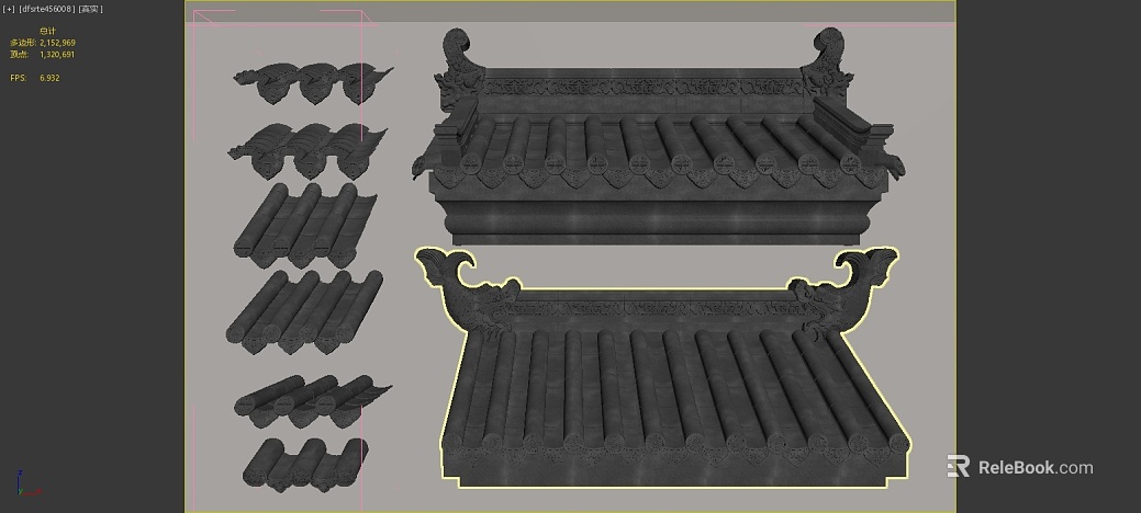 Chinese-style green tile ancient building roof component texture