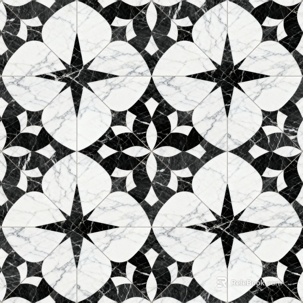 Modern Simple Antique Black and White Stone Parquet Flower Geometric Pattern Water Knife Cut Parquet Floor Tile Light Luxury Black and White Parquet Marble texture