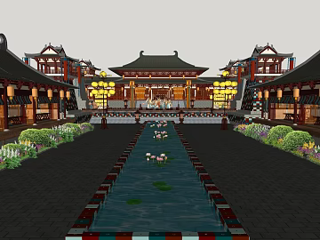 Tang Dynasty Style Ancient Building Commercial Street View texture (ID:ffaeh503336)