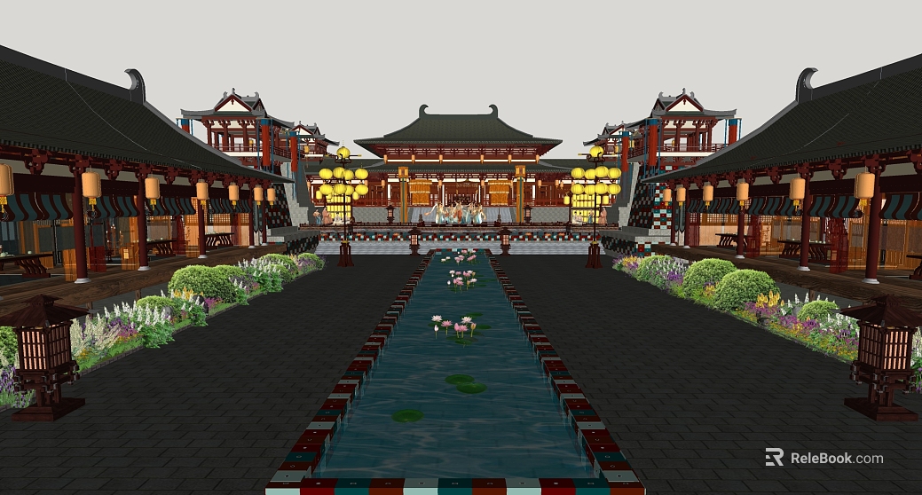 Tang Dynasty Style Ancient Building Commercial Street View texture