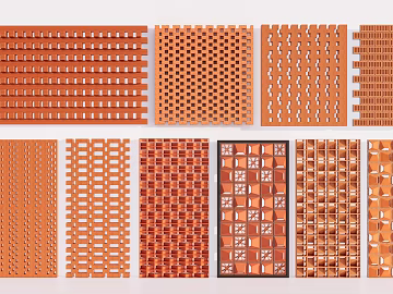 Red-brown hollow brick wall building facade texture (ID:ffaeh632434)