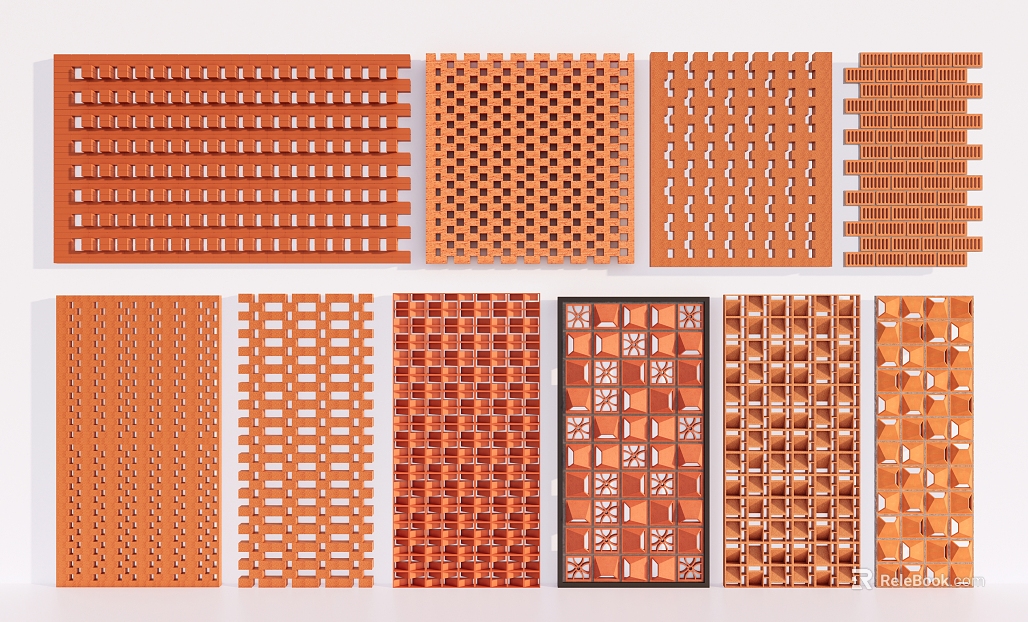 Red-brown hollow brick wall building facade texture