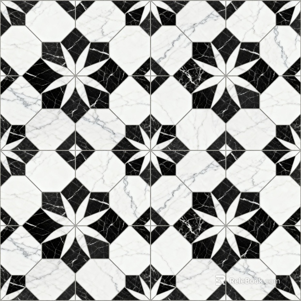 Modern Simple Antique Black and White Stone Parquet Flower Geometric Pattern Water Knife Cut Parquet Floor Tile Light Luxury Black and White Parquet Marble texture