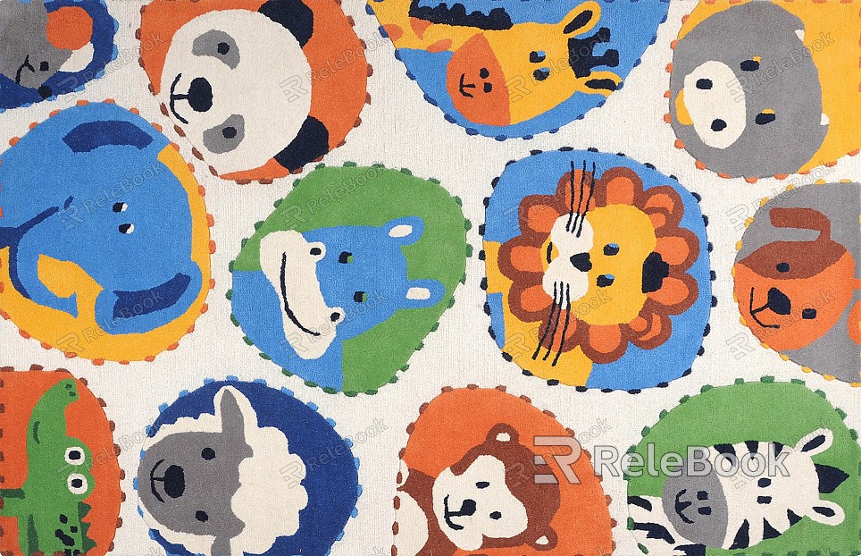 A colorful children's carpet, featuring a playful map design with illustrated animals and vehicles, perfect for engaging young imaginations in educational play and exploration.