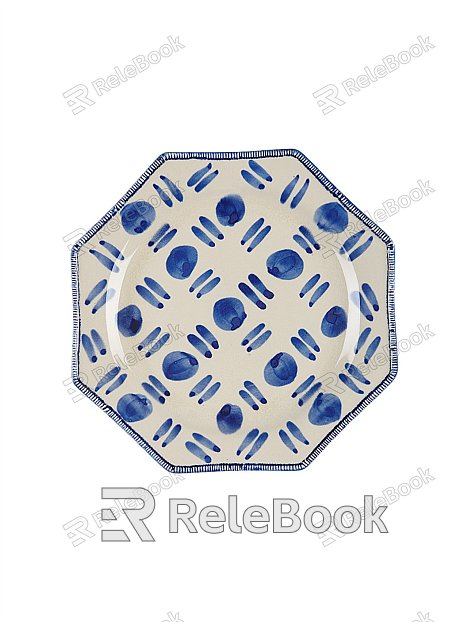 A round, white ceramic plate with a delicate blue floral pattern along the rim, showcasing oriental aesthetics.