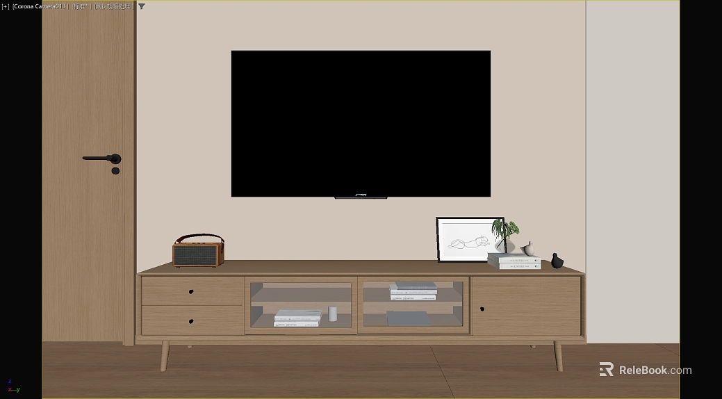 Light wood‑colored TV cabinet, living room furniture texture
