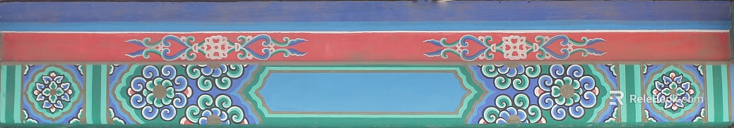 Chinese-style red background green beam Fang color painting texture