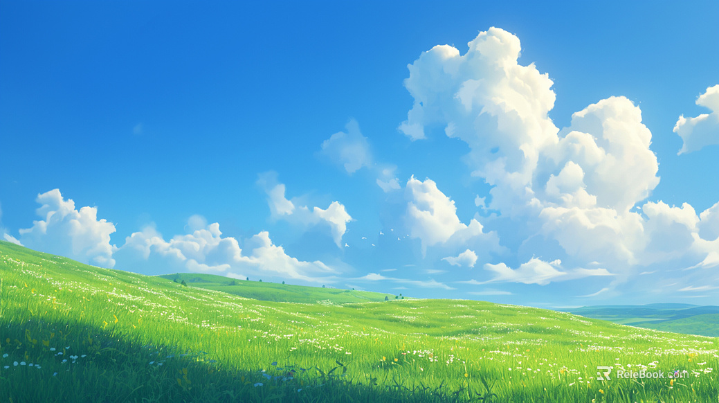 Blue Sky White Clouds Green Grass Decorative Painting texture