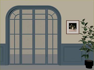 French blue frame glass door interior scene texture (ID:ffaeh447821)