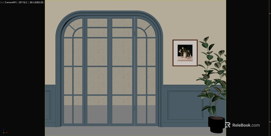 French blue frame glass door interior scene texture