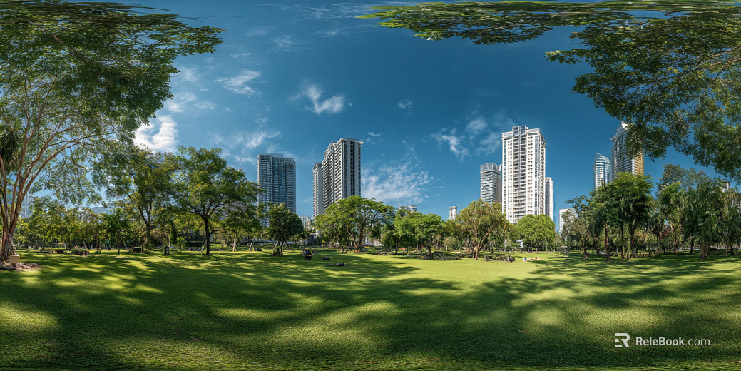 Modern Outdoor Lawn Blue Sky White Clouds Panoramic HDR texture
