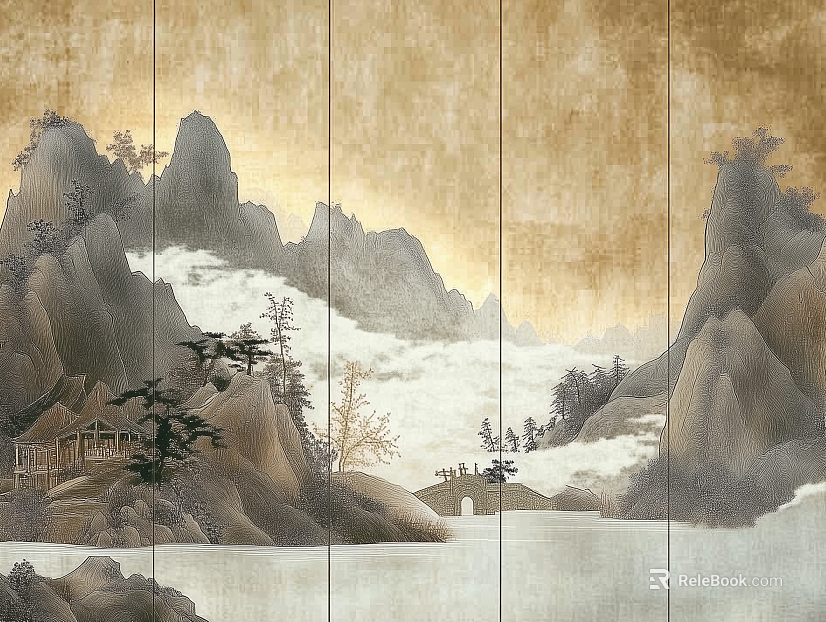 New Chinese style landscape mural texture