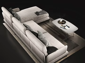 Modern light beige flannel L-shaped sofa texture (ID:ffaeh977626)