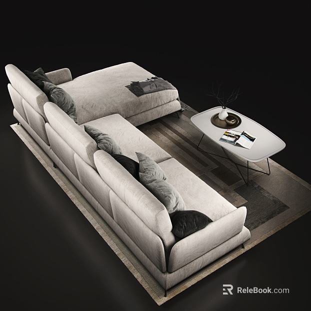 Modern light beige flannel L-shaped sofa texture