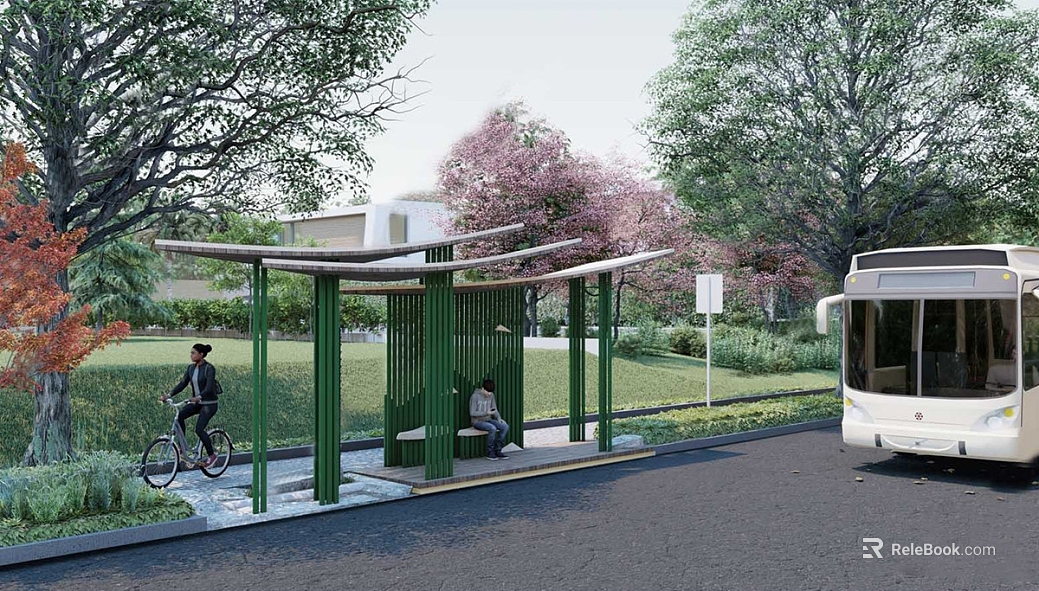 Exterior scene of modern urban bus station texture