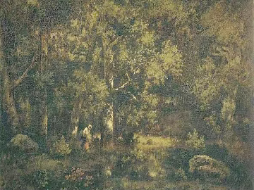 Retro Deep Green Forest Landscape Oil Painting texture (ID:ffaeh947341)