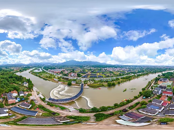 Rural Township Bird's Eye View of Blue Sky and White Clouds Sunny Day HDR texture (ID:ffach499366)